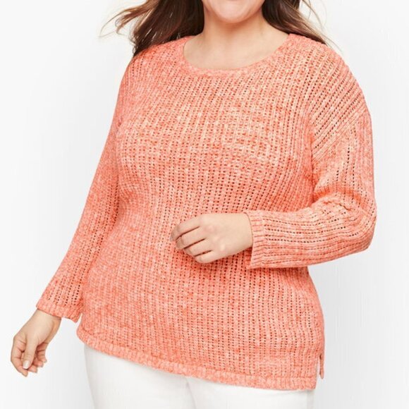 Talbots Open Stitch Sweater Space Dyed Sunlit Coral White - Picture 1 of 11
